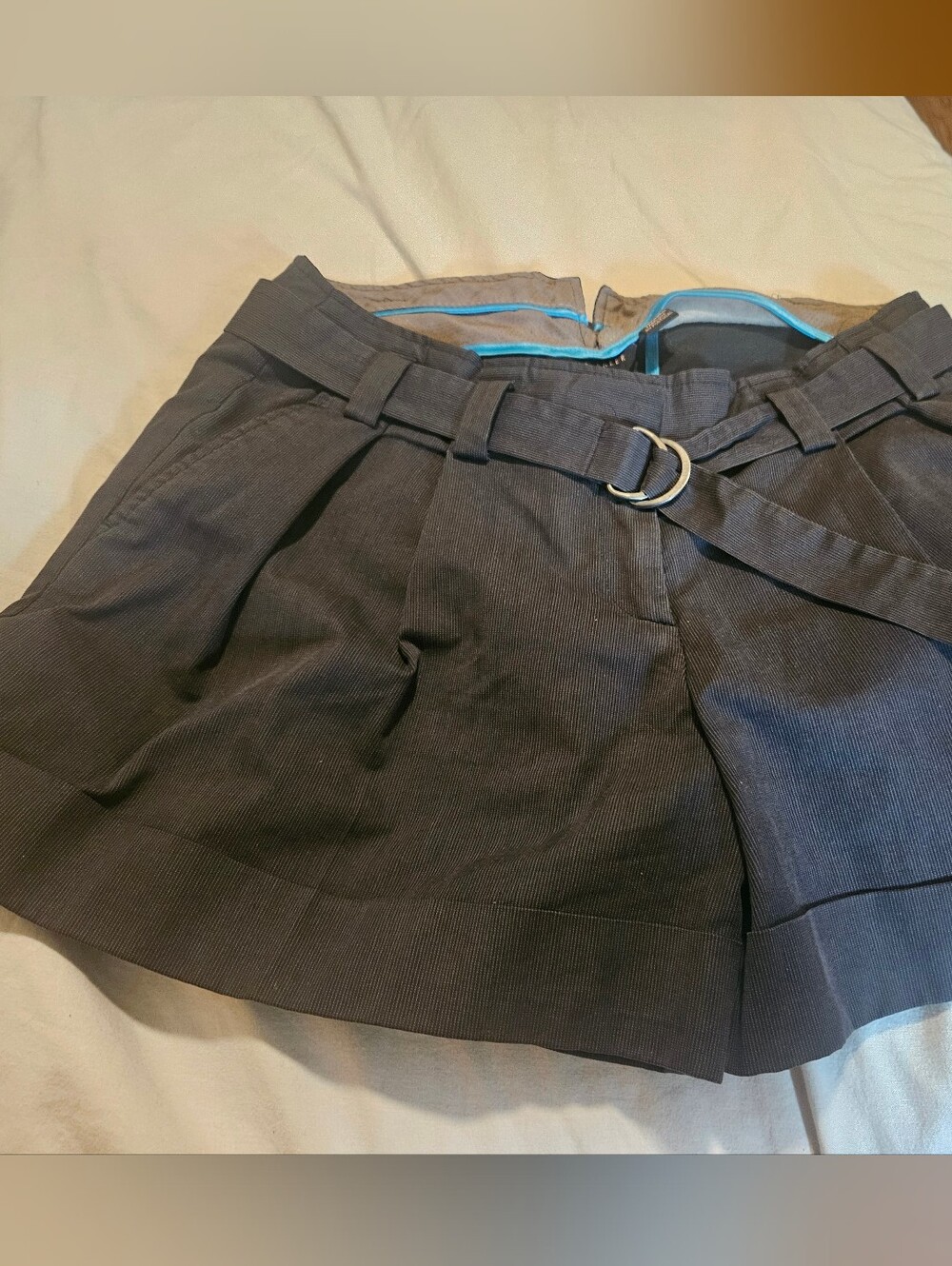 Ted Baker London Gray Pleated Belted Y2k Suit Style Shorts 0 Made In Portugal